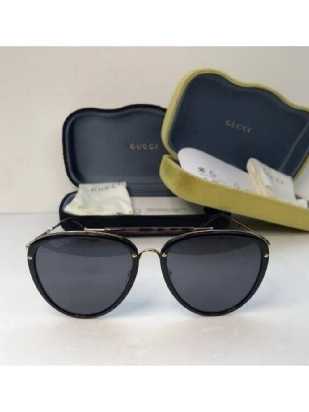 New Original Gucci GG0672S Unisex Aviator Sunglasses, Black/Grey - Picture 6 of 12